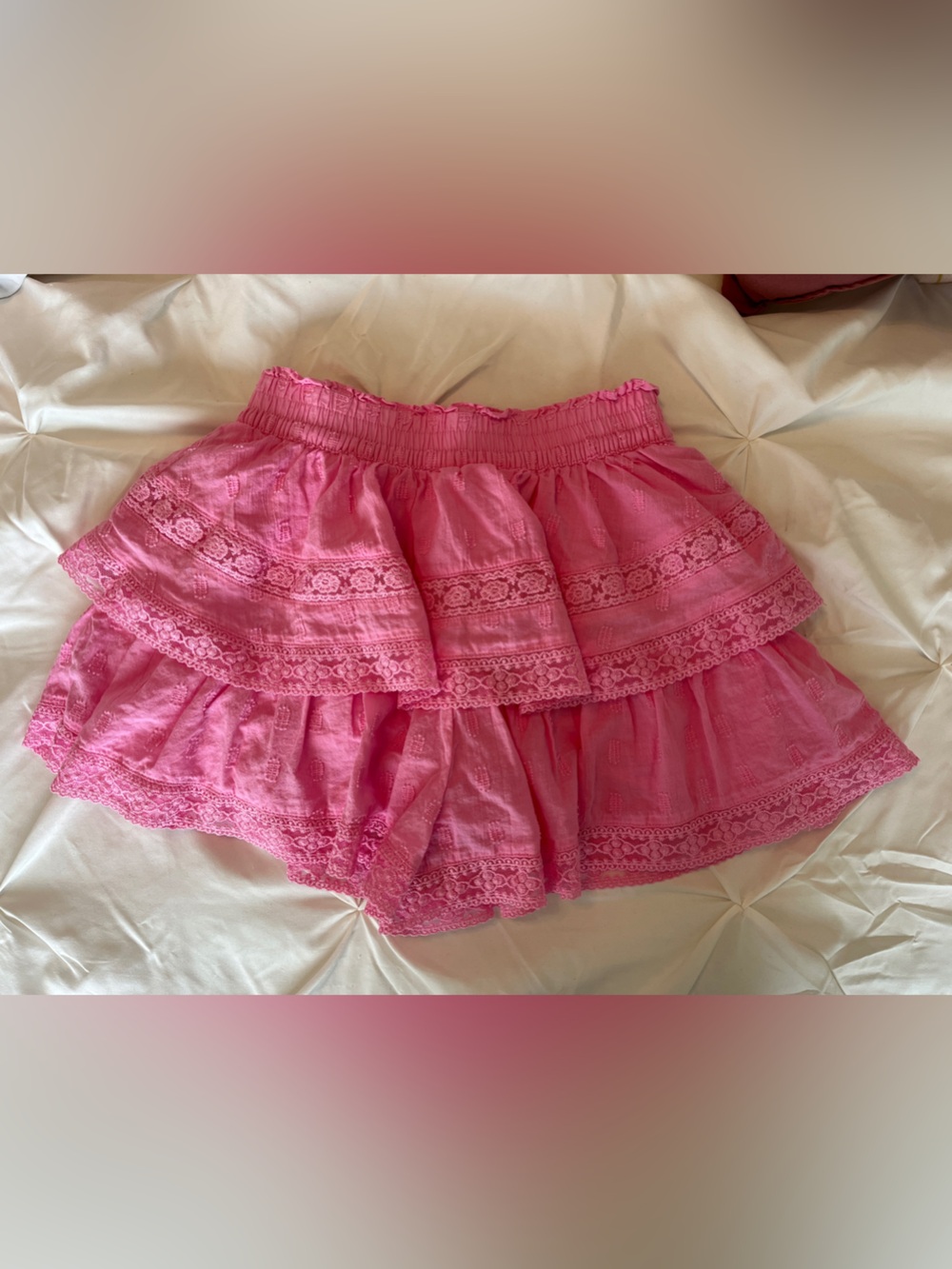 Altar'd State Pink Tiered Lace Ruffle Skirt